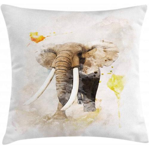 Housse De Coussin Éléphant Aquarelle, Paintbursh Art, Lavable Avec Fermeture Éclair, Housse De Coussin Avec Couleurs Claires Inaltérables, Impression Recto Verso, 45 X 45 Cm, Beige Taupe Beige