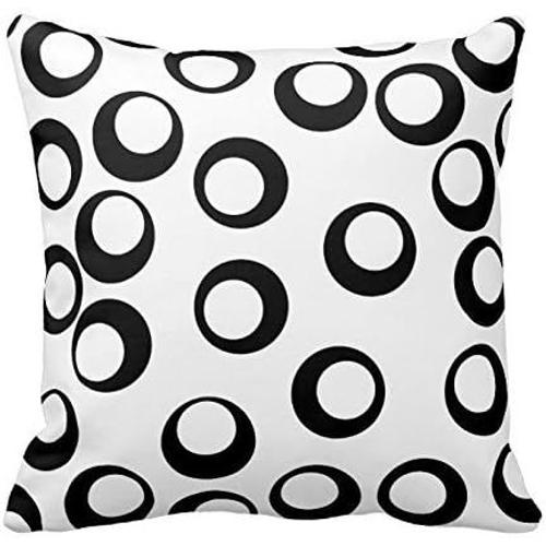 Housse De Coussin Au Design De Cercles Noirs Et Blancs, Taie D'oreiller Carrée Décorative Pour La Maison Et Le Canapé, 18x18 Pouces, Deux Côtés