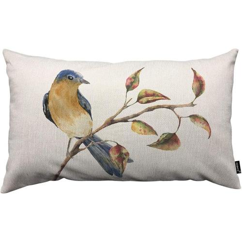 Housse De Coussin En Forme D'oiseau, Aquarelle, Rouge-Gorge, Assis Sur Une Branche D'arbre, Tissu En Lin Pour Canapé, Lit, Canapé, Voiture, Housse De Coussin 30,5 X 50,8 Cm