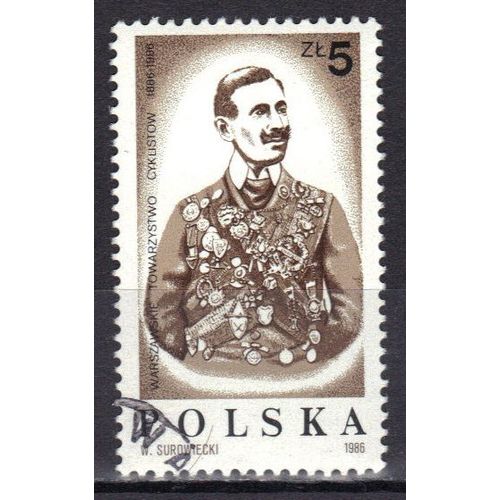 Pologne 1986 : Centenaire De La Société Cycliste De Varsovie : Portrait De J.S. Skrodzki (1867-1957)  - Timbre Oblitéré