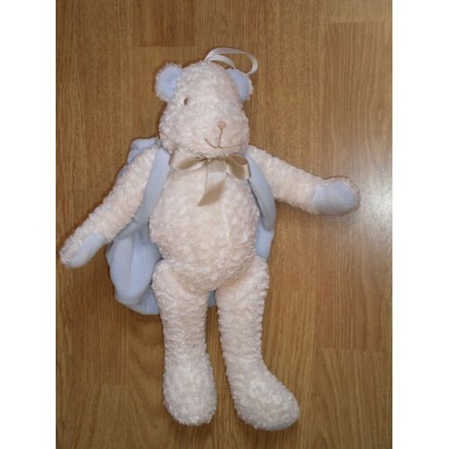 Doudou Ours Bear Bar Mouton Schaf Sheep Avec Sac A Dos Bleu Noeud Satin Sucre D'orge