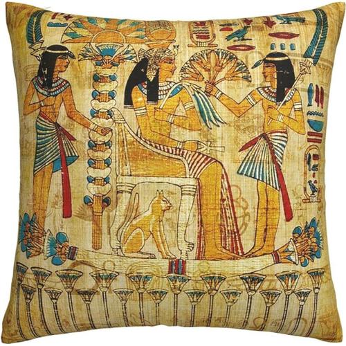 Housse De Coussin Décorative Marron Avec Papyrus Égyptien Ancien, Peinture Ancienne Jaune, Histoire Murale Vintage, Parchemin, Pharaon, Pour Canapé, Chambre À Coucher, Jeu De Voiture, 45 X 45 Cm