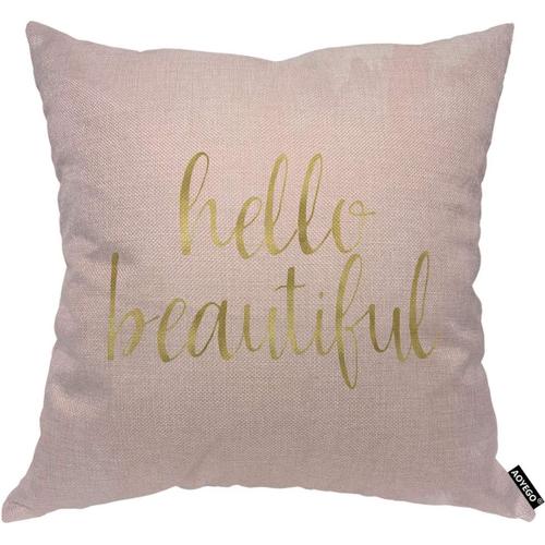 Housse De Coussin Hello Beautiful Avec Calligraphie Bonjour, Police Artistique Dorée, Taie D'oreiller Brillante, 45,7 X 45,7 Cm, Décorative Pour Homme, Femme, Garçon, Fille, Chambr