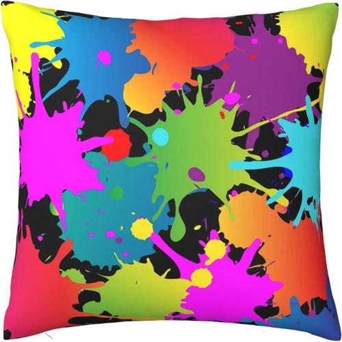 Housse De Coussin Happy Colorful Splatter Print Double Face En Peluche Taie D'oreiller Carrée 20 "X 20" Taie D'oreiller Housses De Coussin Créative Décoration De La Maison Housse T