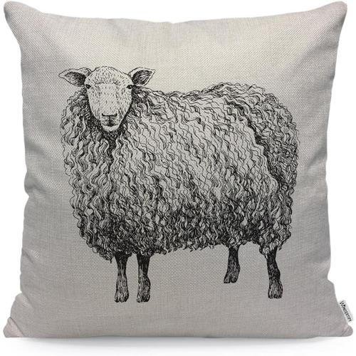 Housse De Coussin En Forme De Mouton, Motif Lama, Alpaga, Manteau De Plumes Ondulées, Housse De Coussin Décorative Pour Canapé, Lit, Canapé, Noir Et Blanc, 45 X 45 Cm