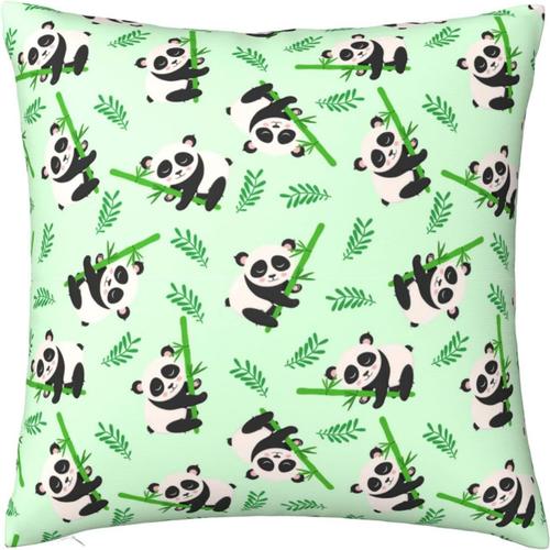 Housse De Coussin Carrée En Peluche Double Face Avec Imprimé Panda Et Bambou 50,8 X 50,8 Cm, Housse De Coussin Créative Pour Décoration De La Maison