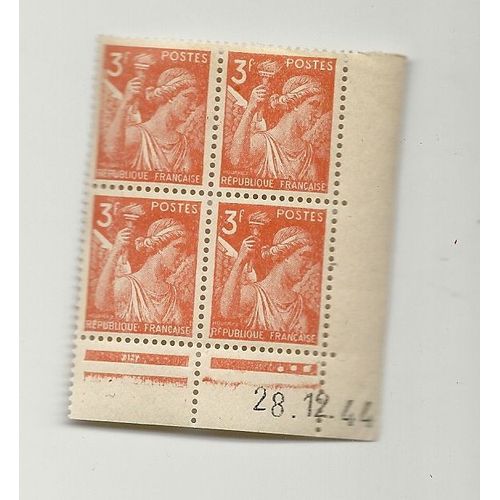 Iris 4 Timbres Neufs 3 Francs Orange Coin Daté 28 12 1944