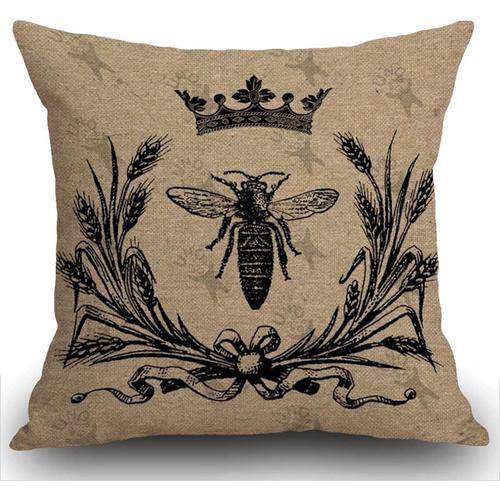 Housse De Coussin D'abeille, Coussin D'extérieur Vintage Reine Des Abeilles Rétro Couronne Florale Oreille N¿Ud Noir Taie D'oreiller Décorative Pour Salon Canapé-Lit, 45 Cm X 45 Cm 18 X 18 Pouces