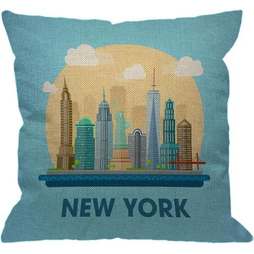 Housse De Coussin À Motif De La Ville De New York, Bâtiments Du Centre-Ville Américain, Gratte-Ciel, Statue De La Liberté, Taies D'oreiller Décoratives Carrées Pour La Maison, Le C