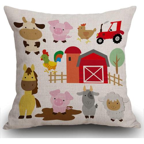 Housse De Coussin Double Face En Forme D'animal De Ferme, Dessin Animé Mignon Cochon Vache Cheval Mouton Chèvre Poule Coq 18 X 18 Pouces Pour La Maison, Le Salon, Le Canapé, Le Jardin, La Voiture, 45 X 45 Cm