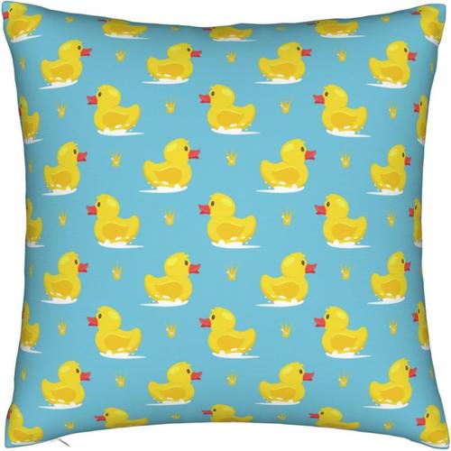 Housse De Coussin Carrée En Peluche Double Face Avec Imprimé Canard De Dessin Animé Et Couronne Dorée 50,8 X 50,8 Cm, Housse De Coussin Créative Pour Décoration De La Maison