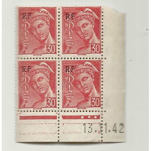 Mercure 4 Timbres Neufs Surcharge Rf  30f Coin Daté Du 13 01 1942