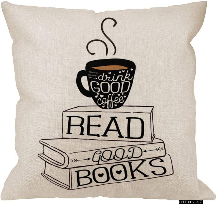 Taie D'oreiller Décorative Boire Du Bon Café Lire De Bons Livres Housse De Coussin 18 "X 18" Coton Lin