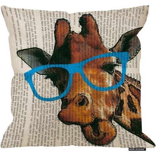 Taie D'oreiller Drôle Girafe Avec Lunettes, Fond De Journal, En Coton Et Lin, 18x18 Pouces, Décoration De La Maison