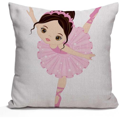 Housse De Coussin Ballet Mignonne Petite Ballerine Dansante Fille En Robe Rose Dessin Animé Décoratif Housse De Coussin Décor À La Maison Carré 45x45 Cm 18x18 Pouces Taie D'oreiller