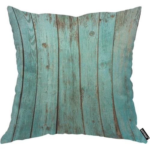 Housse De Coussin En Bois Bleu Sarcelle - Vintage Vieux Panneau Bleu Grunge - Taie D'oreiller Décorative En Planches De Bois Naturel - 45,7 X 45,7 Cm - Décoration Pour Homme, Femme