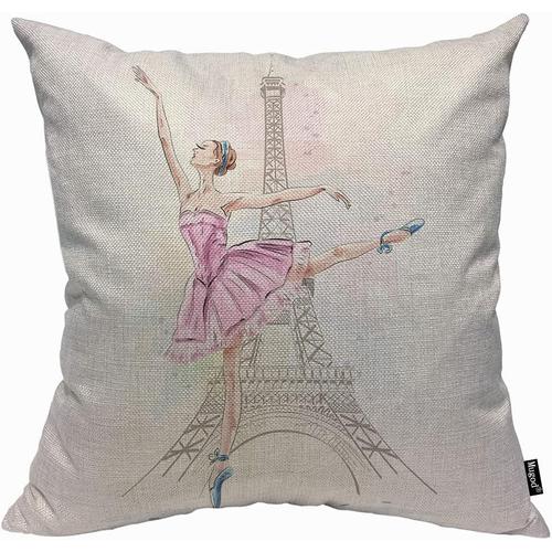 Ballerine Housse De Coussin Couvre-Oreillers Tour Eiffel Danseuse Paris Tour Eiffel Belle Fille Posant Taie D'oreiller Pour Hommes Femmes Décoratif Maison Canapé Chaise Canapé 45x45cm/18x18 Pouce