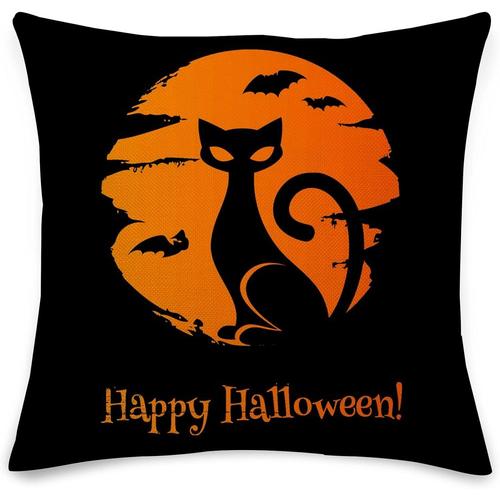 Housse De Coussin Halloween En Lin Noir - Citrouille, Chauve-Souris, Hocus Pocus, Fantôme, Sorcière, Câlin, Canapé, Literie, Maison, Décorations Happy Halloween (Style J)