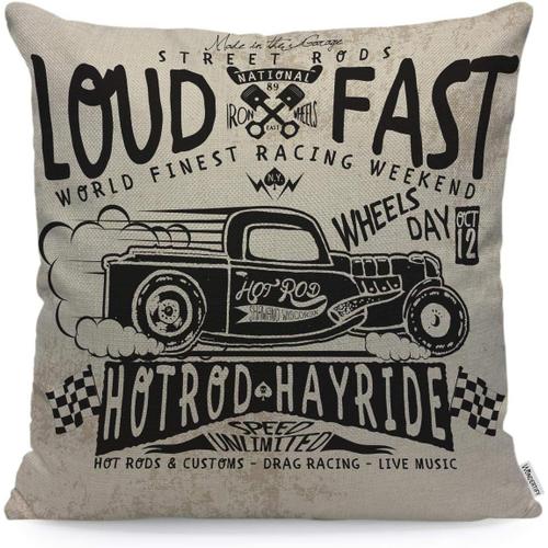 Housse De Coussin Vintage Truck Hotrods Car Old School Car Race ? Taie D'oreiller En Lin Doux Pour Décoration De Chambre/Salon/Canapé/Maison De Ferme ? Housse De Coussin Pour Canapé 45,7 X 45,7 Cm