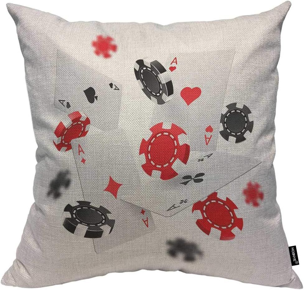 Taie D'oreiller En Coton Et Lin Avec Jetons De Poker Et As, Jeu De Las Vegas, Fortune Et Chance, Succès Et Risque, Housse De Coussin Décorative Pour Canapé, Maison, 45,7 X 45,7 Cm