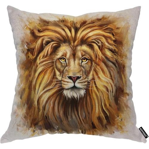 Housse De Coussin Tête De Lion, Visage De Roi De La Forêt, Animal Sauvage, Carnivore, Lion, Taie D'oreiller Carrée En Coton Et Lin, Décoration Pour Canapé, Lit, Maison, 45,7 X 45,7