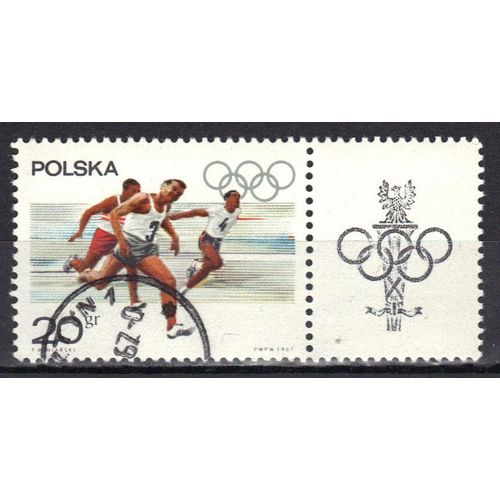 Pologne 1967 : Prélude Aux Jeux Olympiques De Mexico (1968) : Anneaux Olympiques Et Sports Divers : Couse De Relais Masculin - Timbre Oblitéré