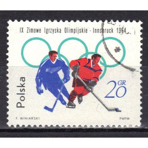Pologne 1964 : 9è Jeux Olympiques D'hiver À Innsbruck (Autriche) : Anneaux Olympiques : Hokey Sur Glace - Timbre Oblitéré