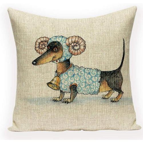 Housses De Coussin Décoratives En Lin Et Coton, Housse De Coussin Carrée, Taie D'oreiller Pour Canapé-Lit, Décoration D'intérieur, Taie D'oreiller 18x18 Pouces/45x45 Cm - Chien Drô