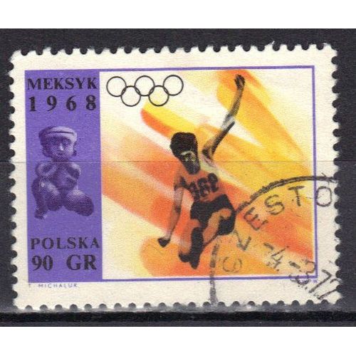 Pologne 1968 : Jeux Olympiques De Mexico : Anneaux Olympiques : Saut - Timbre Oblitéré
