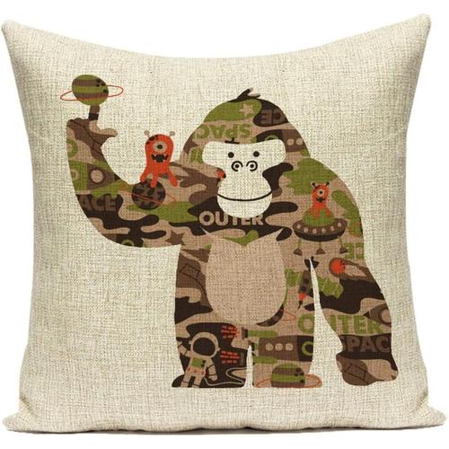 Housses De Coussin Style Dessin Animé, Arbre Animal Astronaute, Housses De Coussin Carrées En Lin, Taies D'oreiller Décoratives Pour Chambre À Coucher, Salon, Beige #7, 45 X 45 Cm