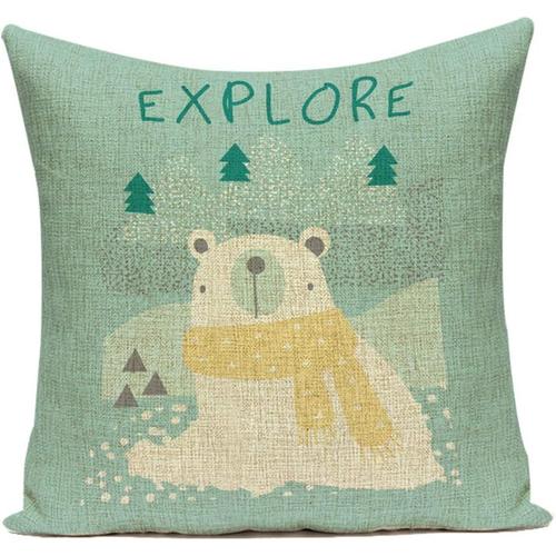 Écharpe Ours Polaire Housse De Coussin Décorative Taies D'oreiller Carrées Canapé-Lit Canapé Décor À La Maison 45x45cm/18x18 Pouces - No.1