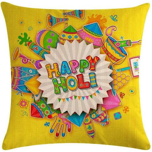 Housse De Coussin En Lin Indien Holi Festival - Taie D'oreiller Décorative Pour Canapé, Lit, Canapé, Décoration D'intérieur - 45 X 45 Cm - No.2