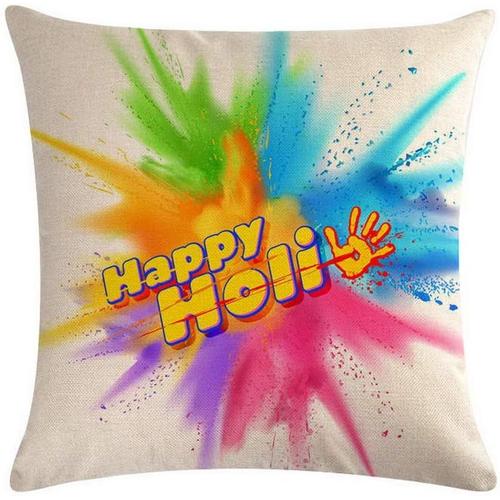 Housse De Coussin En Lin Indien Holi Festival Pour Canapé, Lit, Canapé, Décoration D'intérieur, Taie D'oreiller Décorative 18 X 18 Pouces / 45 X 45 Cm ? No.1