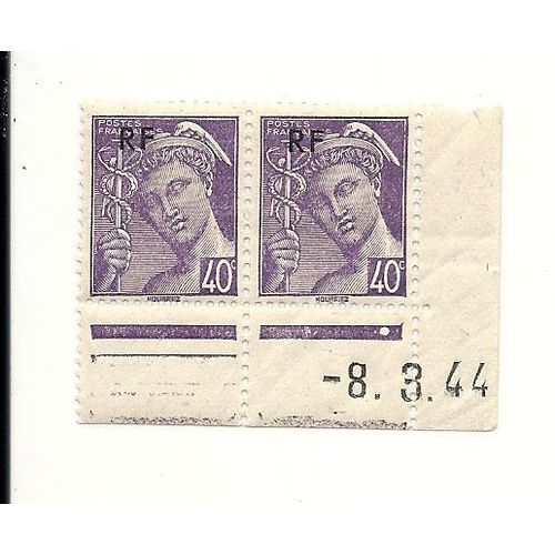 Mercure 2 Timbres Neufs Surcharge Rf  Violet 40 Centimes Coin Daté Du 8 3 44