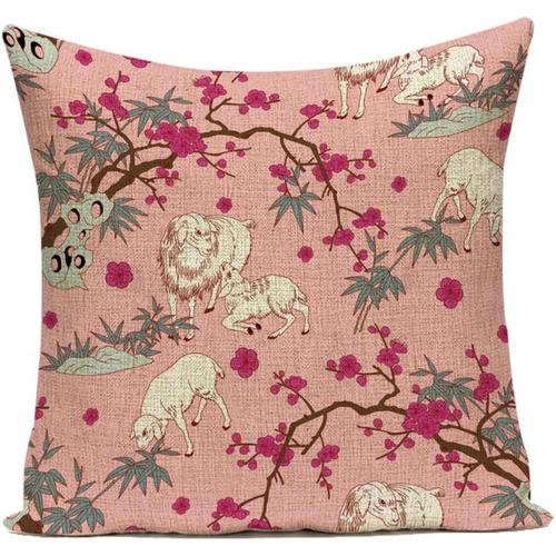 Housse De Coussin Décorative En Forme De Mouton Rose Et Jaune, Taies D'oreiller Carrées Pour Canapé-Lit, Décoration D'intérieur, 45x45cm/18x18 Pouces - No.4