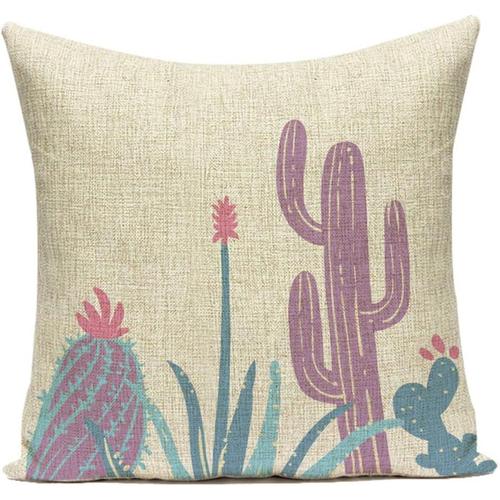 Housse De Coussin Décorative À Motif De Lapin Et De Cactus, Taies D'oreiller Carrées Pour Canapé-Lit, Décoration D'intérieur, 45x45cm/18x18 Pouces - No.1