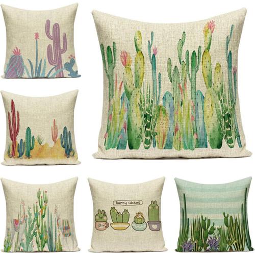 Housse De Coussin Décorative À Motif De Lapin Et De Cactus, Taies D'oreiller Carrées Pour Canapé-Lit, Décoration D'intérieur 45x45cm/18x18 Pouces - No.4