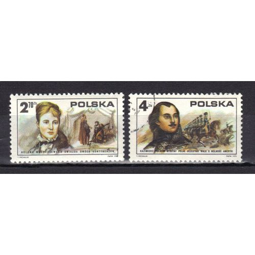 Pologne 1975 : Hélène Mordrzejewska, Grande Actrice Polonaise / Kazimierz Pulaski, Éminent Polonais Dans Les Années 1777 - Série De 2 Timbres Oblitérés