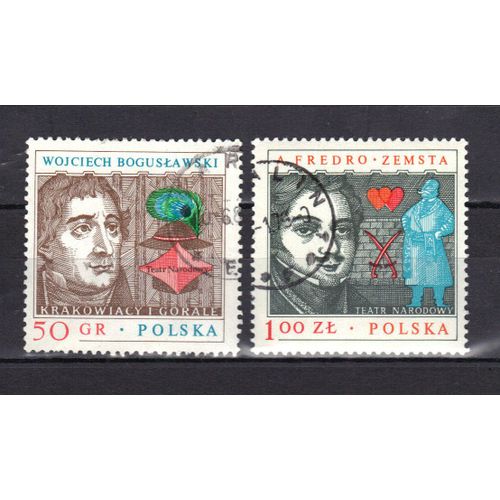 Pologne 1978 : Dramaturges Polonais : Woiciech Boguslawski / Aleksander Fredo - Série De 2 Timbres Oblitérés