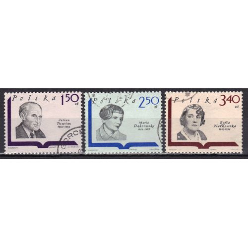Pologne 1969 : Ecrivains Célèbres Contemporains Polonais : Julian Tuwim / Maria Dabrowska / Zofia Nalkowska - Série De 3 Timbres Oblitérés