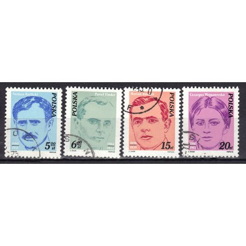 Pologne 1982 : Personnalités Du Mouvement Ouvrier Polonais : Barlicki/Finder/Buczek/C.Wojnarowska - Série De 4 Timbres Oblitérés