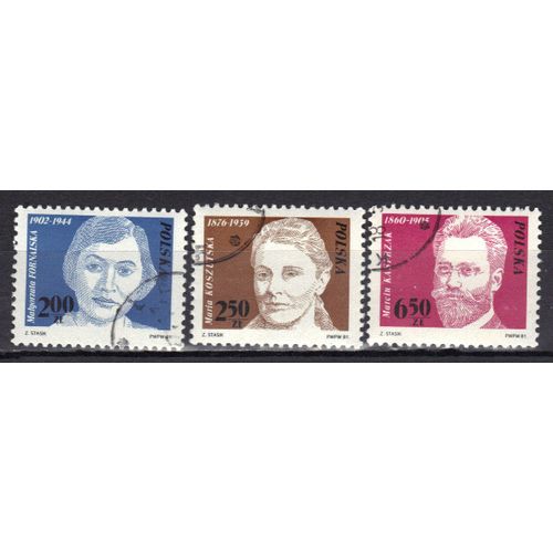 Pologne 1981 : 100è Anniversaire Du Mouvement Ouvrier Polonais : Malgorzata Fornaslka / Maria Koszutska / Marcin Kasprzak - Série De 3 Timbres Oblitérés/