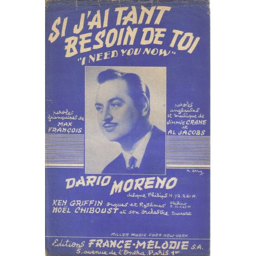 Si J'ai Tant Besoin De Toi I Need You Now Dario Moreno 1953