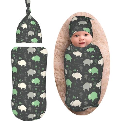 Mignon Bébé Buffles Bébé Trucs Swaddle S Beanie Chapeau Ensembles Doux Et Extensible Nouveau-Né Réception Swaddle Sac Pour Nourrissons Douche