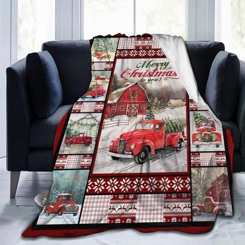 Couvertures De Lit En Forme De Camionnette Rouge - Joyeux Noël - Couverture Douce Pour Femme, Homme Et Enfant - Couverture Polaire Légère Pour Canapé 127 X 101,6 Cm