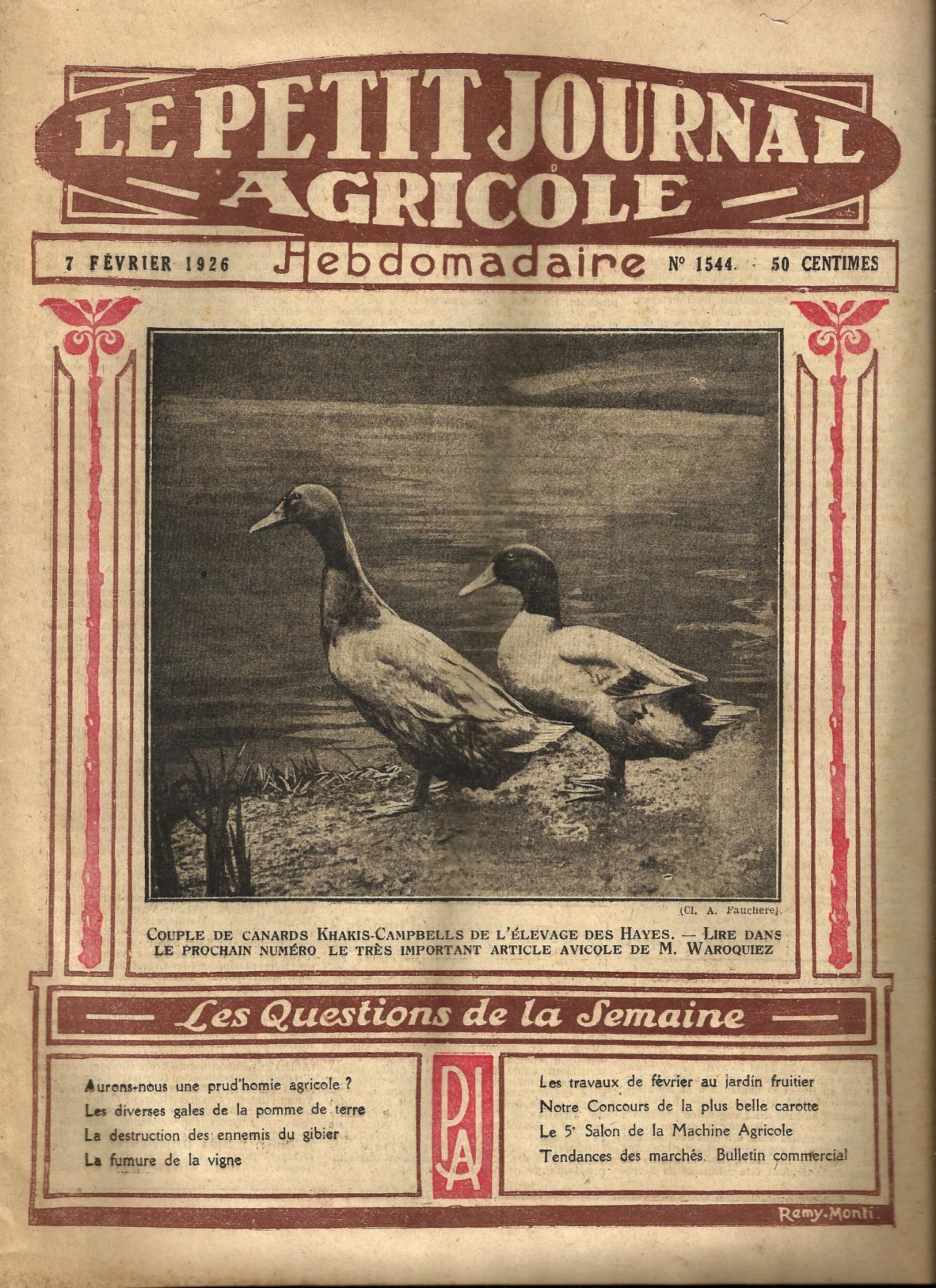 Le Petit Journal Agricole N°1544 .7 Février 1926