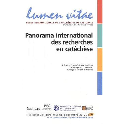 Lumen Vitae Volume 65 N° 4, Octo - Panorama International Des Recherches En Catéchèse