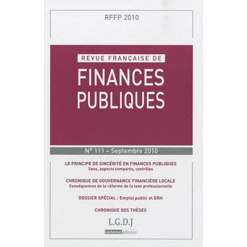 Revue Française De Finances Publiques N° 111, Septembre 20