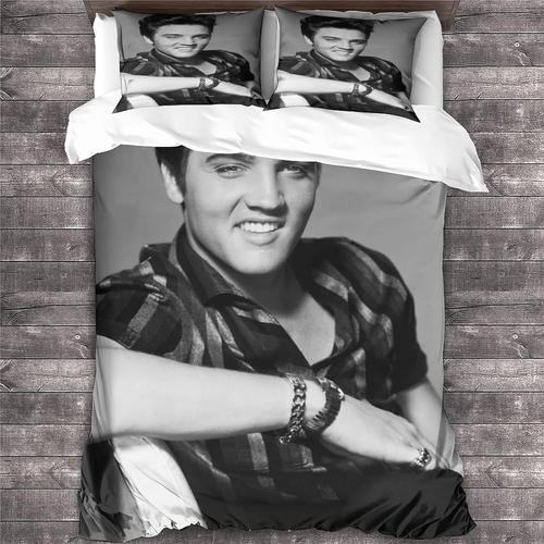 Elvis Presley Parure De Lit,Microfibre D Chanteur Literie Ensemble Hypoallerg¿¿Nique Housses De Couettes Avec Taies D'oreillers (Rock 'n' Rol 200 * 200 Cm