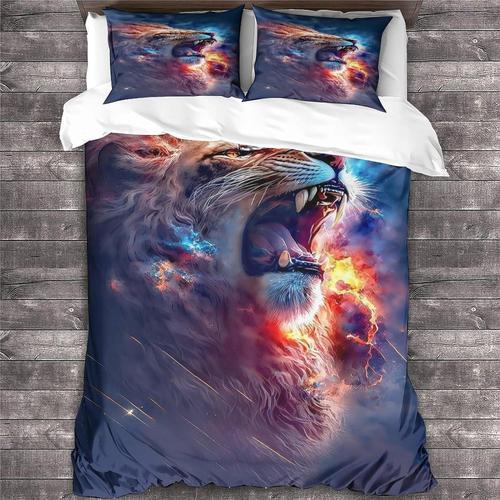 Lion Faune Animal Luxe Housse De Couette Avec Taies D'oreiller Avec Housse De Couette Parure De Lit Pour Adultes Et Adolescents Double£¿Xcm£© 220 X 240 Cm